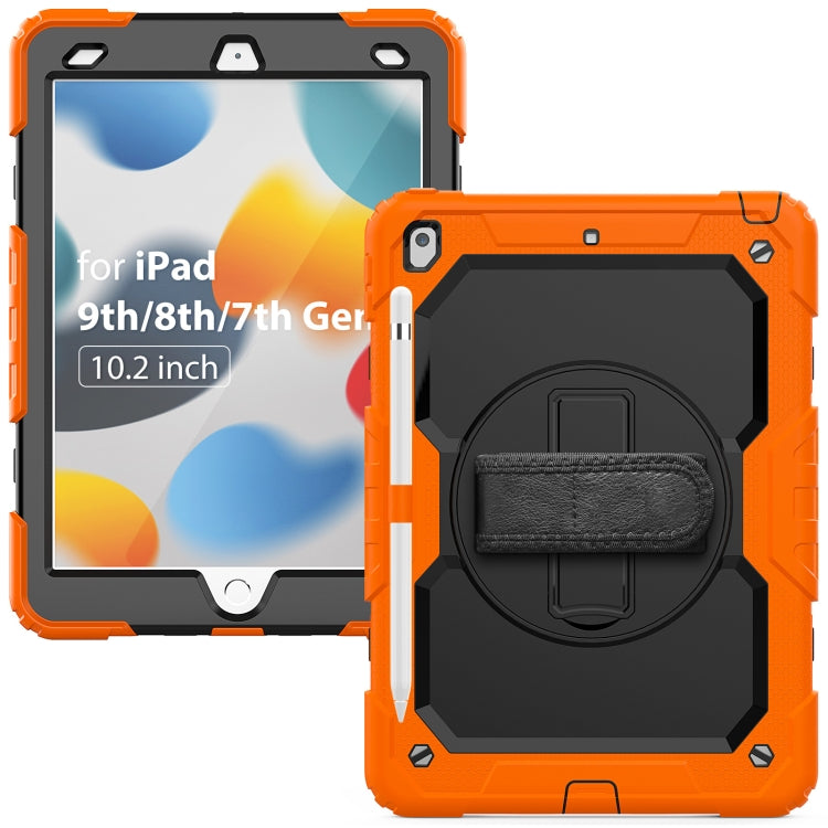 For iPad 10.2 2021 / 2020 / 2019 Shockproof Silicone + PC Protective Case with Holder & Shoulder Strap & Pen Slot(Orange) - iPad 10.2 Cases by buy2fix | Online Shopping UK | buy2fix