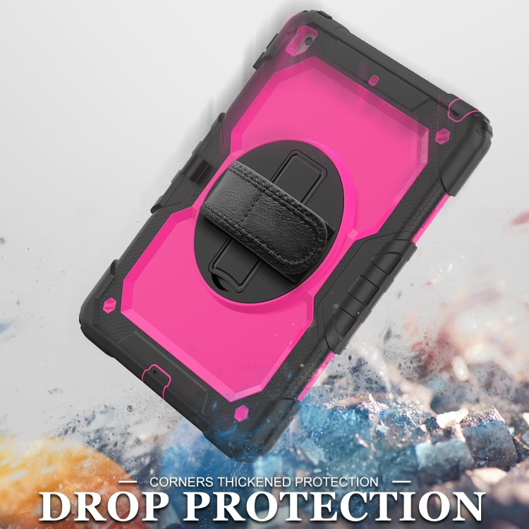 For iPad 10.2 2021 / 2020 / 2019 Shockproof Silicone + PC Protective Case with Holder & Shoulder Strap & Pen Slot(Black + Rose Red) - iPad 10.2 Cases by buy2fix | Online Shopping UK | buy2fix