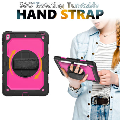 For iPad 10.2 2021 / 2020 / 2019 Shockproof Silicone + PC Protective Case with Holder & Shoulder Strap & Pen Slot(Black + Rose Red) - iPad 10.2 Cases by buy2fix | Online Shopping UK | buy2fix
