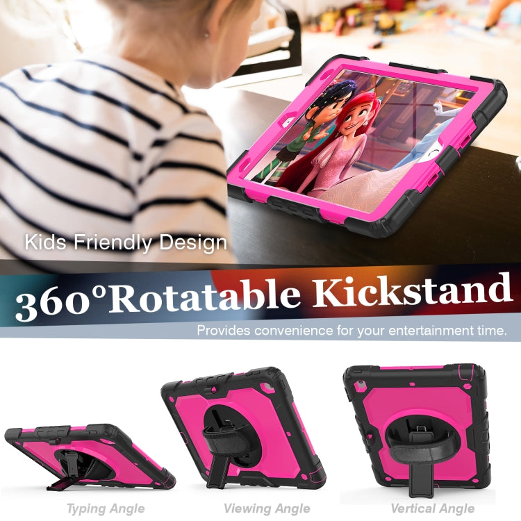 For iPad 10.2 2021 / 2020 / 2019 Shockproof Silicone + PC Protective Case with Holder & Shoulder Strap & Pen Slot(Black + Rose Red) - iPad 10.2 Cases by buy2fix | Online Shopping UK | buy2fix
