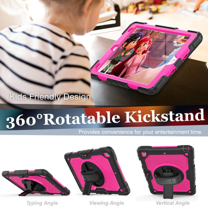For iPad 10.2 2021 / 2020 / 2019 Shockproof Silicone + PC Protective Case with Holder & Shoulder Strap & Pen Slot(Black + Rose Red) - iPad 10.2 Cases by buy2fix | Online Shopping UK | buy2fix
