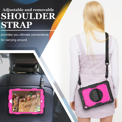 For iPad 10.2 2021 / 2020 / 2019 Shockproof Silicone + PC Protective Case with Holder & Shoulder Strap & Pen Slot(Black + Rose Red) - iPad 10.2 Cases by buy2fix | Online Shopping UK | buy2fix