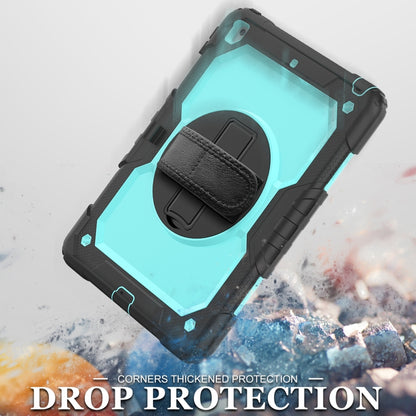 For iPad 10.2 2021 / 2020 / 2019 Shockproof Silicone + PC Protective Case with Holder & Shoulder Strap & Pen Slot(Black + Light Blue) - iPad 10.2 Cases by buy2fix | Online Shopping UK | buy2fix