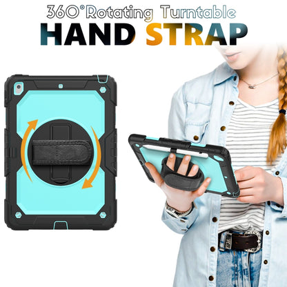 For iPad 10.2 2021 / 2020 / 2019 Shockproof Silicone + PC Protective Case with Holder & Shoulder Strap & Pen Slot(Black + Light Blue) - iPad 10.2 Cases by buy2fix | Online Shopping UK | buy2fix