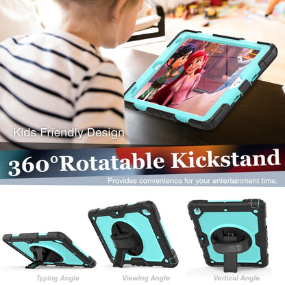 For iPad 10.2 2021 / 2020 / 2019 Shockproof Silicone + PC Protective Case with Holder & Shoulder Strap & Pen Slot(Black + Light Blue) - iPad 10.2 Cases by buy2fix | Online Shopping UK | buy2fix