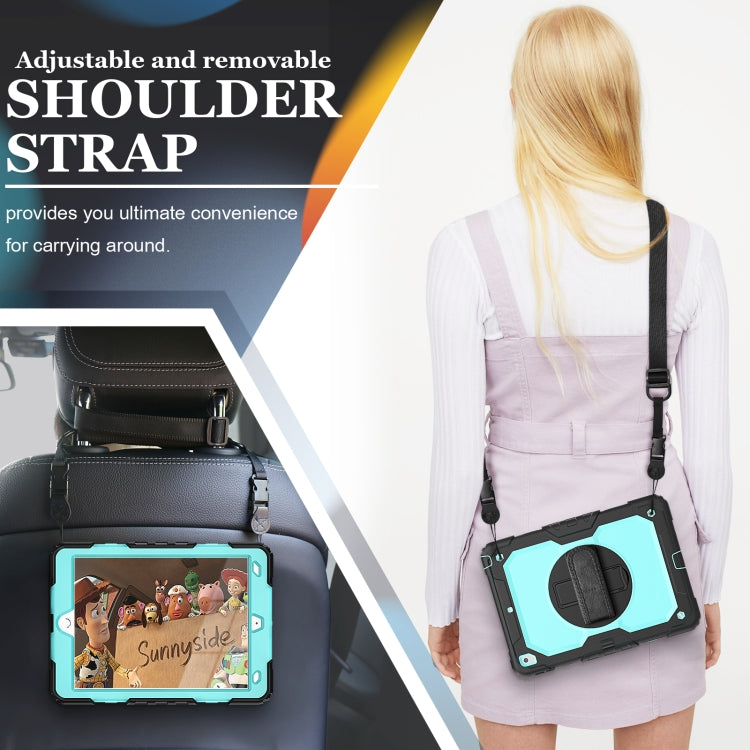 For iPad 10.2 2021 / 2020 / 2019 Shockproof Silicone + PC Protective Case with Holder & Shoulder Strap & Pen Slot(Black + Light Blue) - iPad 10.2 Cases by buy2fix | Online Shopping UK | buy2fix