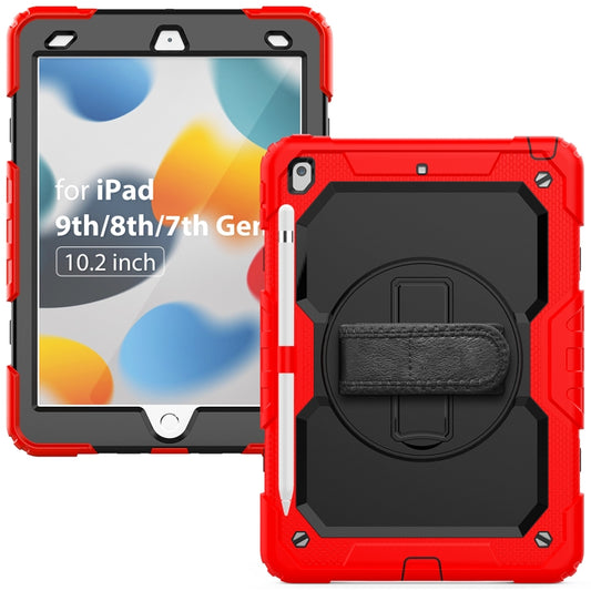 For iPad 10.2 2021 / 2020 / 2019 Shockproof Silicone + PC Protective Case with Holder & Shoulder Strap & Pen Slot(Red) - iPad 10.2 Cases by buy2fix | Online Shopping UK | buy2fix