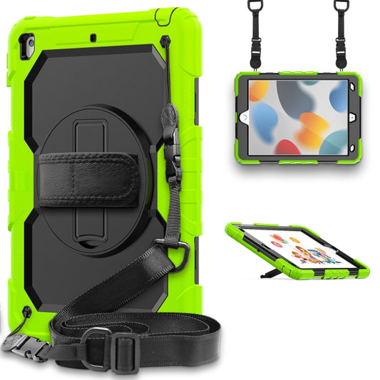 For iPad 10.2 2021 / 2020 / 2019 Shockproof Silicone + PC Protective Case with Holder & Shoulder Strap & Pen Slot(Yellow Green) - iPad 10.2 Cases by buy2fix | Online Shopping UK | buy2fix