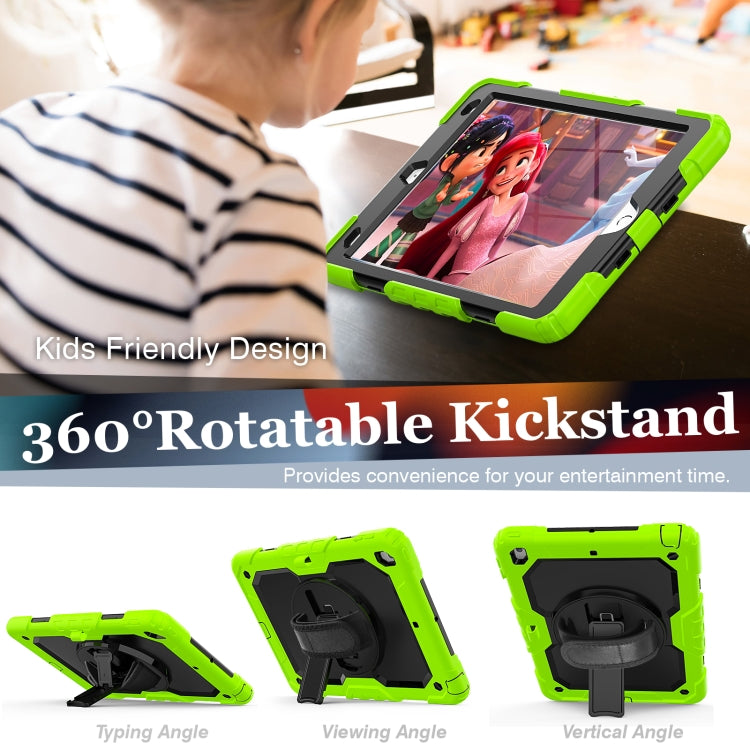 For iPad 10.2 2021 / 2020 / 2019 Shockproof Silicone + PC Protective Case with Holder & Shoulder Strap & Pen Slot(Yellow Green) - iPad 10.2 Cases by buy2fix | Online Shopping UK | buy2fix