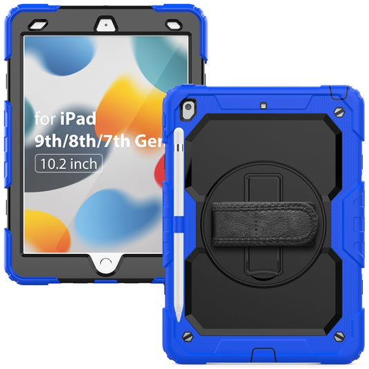 For iPad 10.2 2021 / 2020 / 2019 Shockproof Silicone + PC Protective Case with Holder & Shoulder Strap & Pen Slot(Blue) - iPad 10.2 Cases by buy2fix | Online Shopping UK | buy2fix