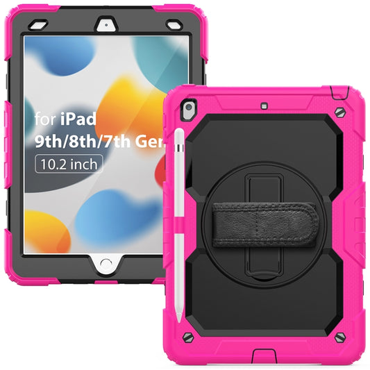 For iPad 10.2 2021 / 2020 / 2019 Shockproof Silicone + PC Protective Case with Holder & Shoulder Strap & Pen Slot(Rose Red) - iPad 10.2 Cases by buy2fix | Online Shopping UK | buy2fix