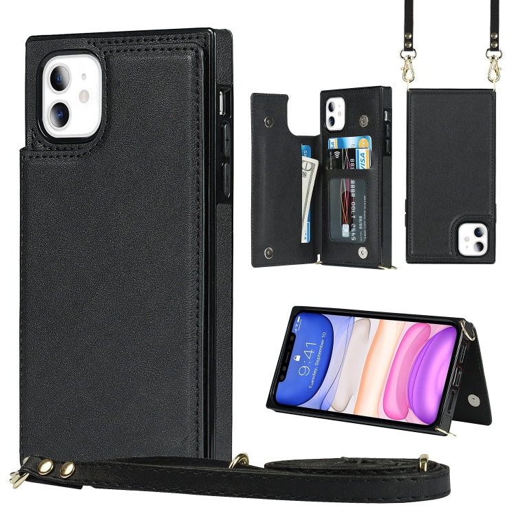For iPhone 11 Cross-body Square Double Buckle Flip Card Bag TPU+PU Case with Card Slots & Wallet & Photo & Strap (Black) - iPhone 11 Cases by buy2fix | Online Shopping UK | buy2fix