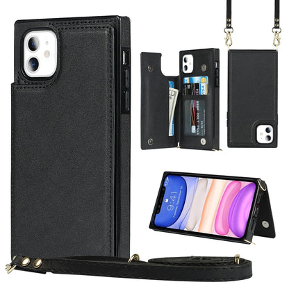 For iPhone 11 Cross-body Square Double Buckle Flip Card Bag TPU+PU Case with Card Slots & Wallet & Photo & Strap (Black) - iPhone 11 Cases by buy2fix | Online Shopping UK | buy2fix
