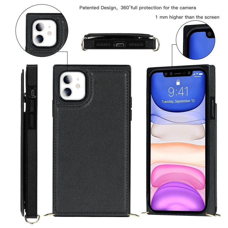 For iPhone 11 Cross-body Square Double Buckle Flip Card Bag TPU+PU Case with Card Slots & Wallet & Photo & Strap (Black) - iPhone 11 Cases by buy2fix | Online Shopping UK | buy2fix