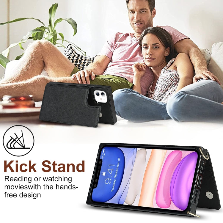 For iPhone 11 Cross-body Square Double Buckle Flip Card Bag TPU+PU Case with Card Slots & Wallet & Photo & Strap (Black) - iPhone 11 Cases by buy2fix | Online Shopping UK | buy2fix