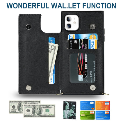 For iPhone 11 Cross-body Square Double Buckle Flip Card Bag TPU+PU Case with Card Slots & Wallet & Photo & Strap (Black) - iPhone 11 Cases by buy2fix | Online Shopping UK | buy2fix
