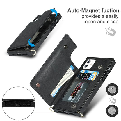 For iPhone 11 Cross-body Square Double Buckle Flip Card Bag TPU+PU Case with Card Slots & Wallet & Photo & Strap (Black) - iPhone 11 Cases by buy2fix | Online Shopping UK | buy2fix