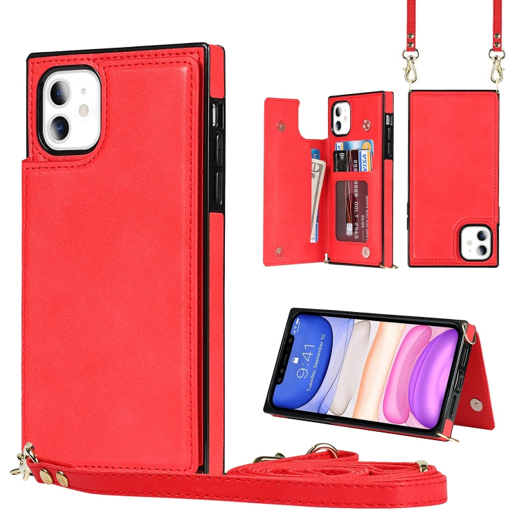 For iPhone 11 Cross-body Square Double Buckle Flip Card Bag TPU+PU Case with Card Slots & Wallet & Photo & Strap (Red) - iPhone 11 Cases by buy2fix | Online Shopping UK | buy2fix