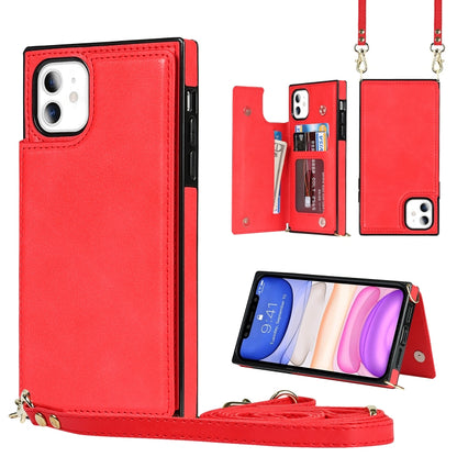 For iPhone 11 Cross-body Square Double Buckle Flip Card Bag TPU+PU Case with Card Slots & Wallet & Photo & Strap (Red) - iPhone 11 Cases by buy2fix | Online Shopping UK | buy2fix