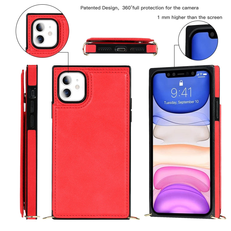 For iPhone 11 Cross-body Square Double Buckle Flip Card Bag TPU+PU Case with Card Slots & Wallet & Photo & Strap (Red) - iPhone 11 Cases by buy2fix | Online Shopping UK | buy2fix