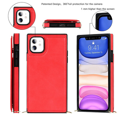 For iPhone 11 Cross-body Square Double Buckle Flip Card Bag TPU+PU Case with Card Slots & Wallet & Photo & Strap (Red) - iPhone 11 Cases by buy2fix | Online Shopping UK | buy2fix