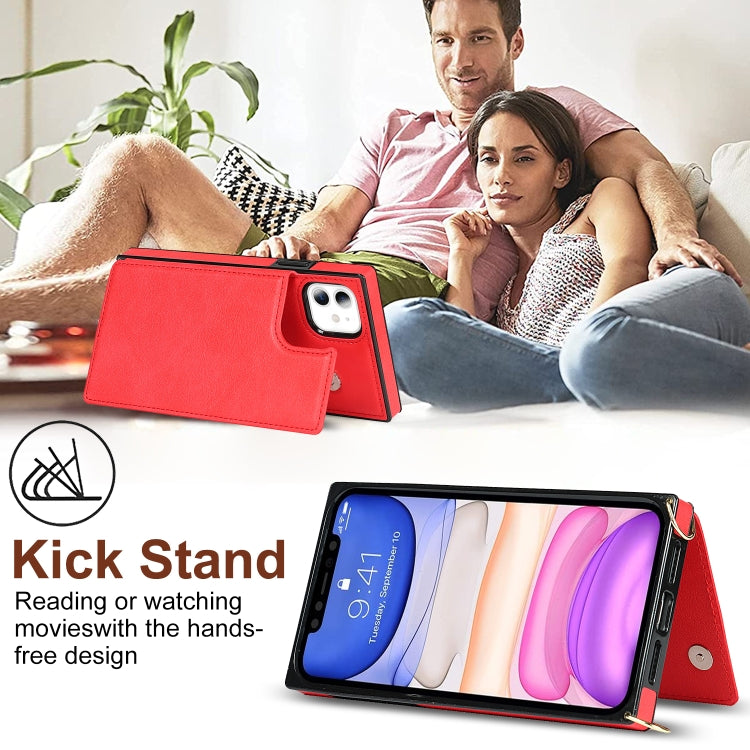 For iPhone 11 Cross-body Square Double Buckle Flip Card Bag TPU+PU Case with Card Slots & Wallet & Photo & Strap (Red) - iPhone 11 Cases by buy2fix | Online Shopping UK | buy2fix