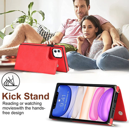 For iPhone 11 Cross-body Square Double Buckle Flip Card Bag TPU+PU Case with Card Slots & Wallet & Photo & Strap (Red) - iPhone 11 Cases by buy2fix | Online Shopping UK | buy2fix