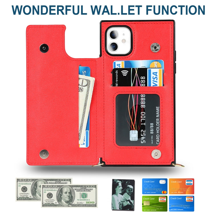 For iPhone 11 Cross-body Square Double Buckle Flip Card Bag TPU+PU Case with Card Slots & Wallet & Photo & Strap (Red) - iPhone 11 Cases by buy2fix | Online Shopping UK | buy2fix