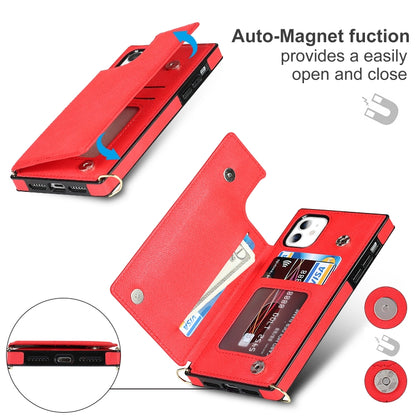For iPhone 11 Cross-body Square Double Buckle Flip Card Bag TPU+PU Case with Card Slots & Wallet & Photo & Strap (Red) - iPhone 11 Cases by buy2fix | Online Shopping UK | buy2fix