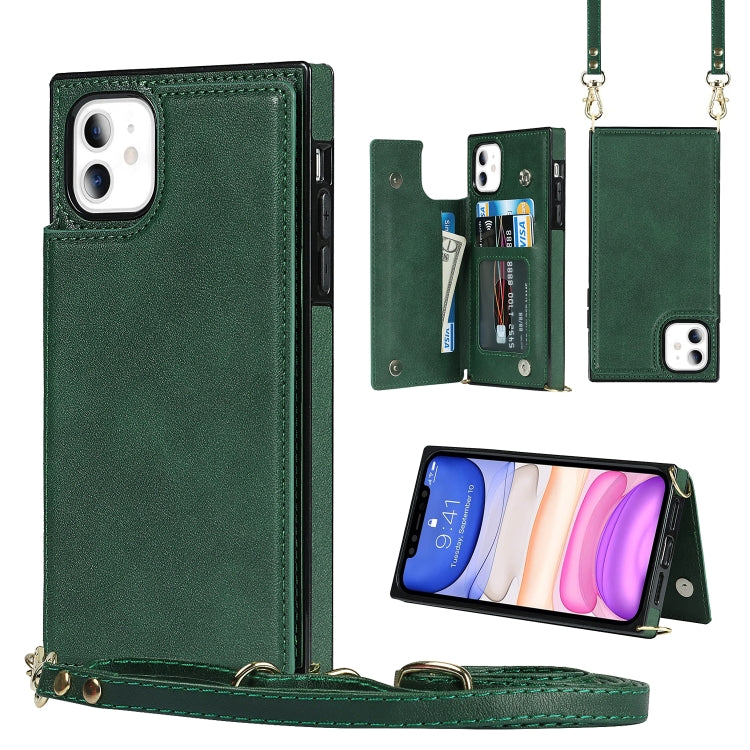 For iPhone 11 Cross-body Square Double Buckle Flip Card Bag TPU+PU Case with Card Slots & Wallet & Photo & Strap (Green) - iPhone 11 Cases by buy2fix | Online Shopping UK | buy2fix