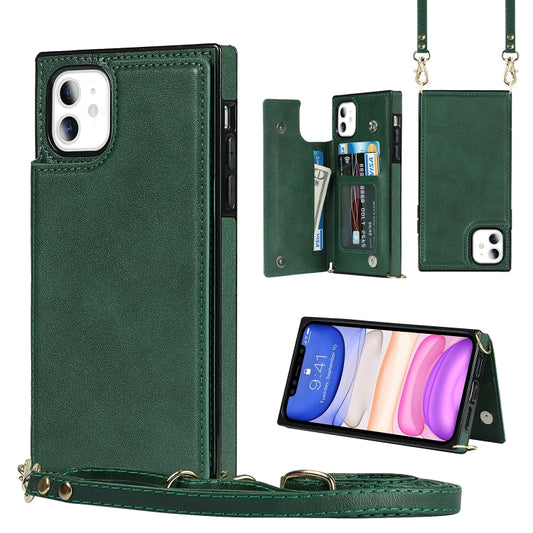 For iPhone 11 Cross-body Square Double Buckle Flip Card Bag TPU+PU Case with Card Slots & Wallet & Photo & Strap (Green) - iPhone 11 Cases by buy2fix | Online Shopping UK | buy2fix