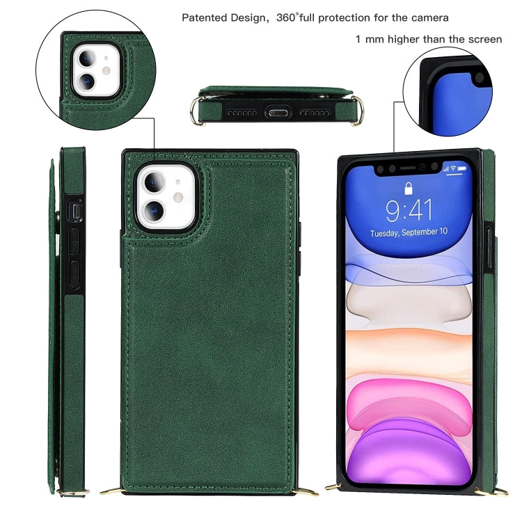For iPhone 11 Cross-body Square Double Buckle Flip Card Bag TPU+PU Case with Card Slots & Wallet & Photo & Strap (Green) - iPhone 11 Cases by buy2fix | Online Shopping UK | buy2fix