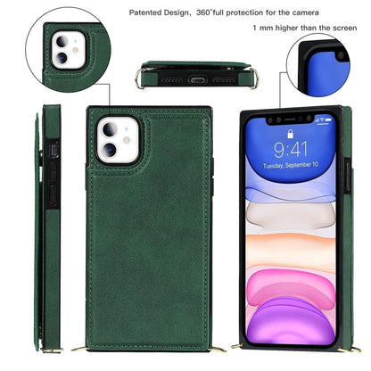 For iPhone 11 Cross-body Square Double Buckle Flip Card Bag TPU+PU Case with Card Slots & Wallet & Photo & Strap (Green) - iPhone 11 Cases by buy2fix | Online Shopping UK | buy2fix