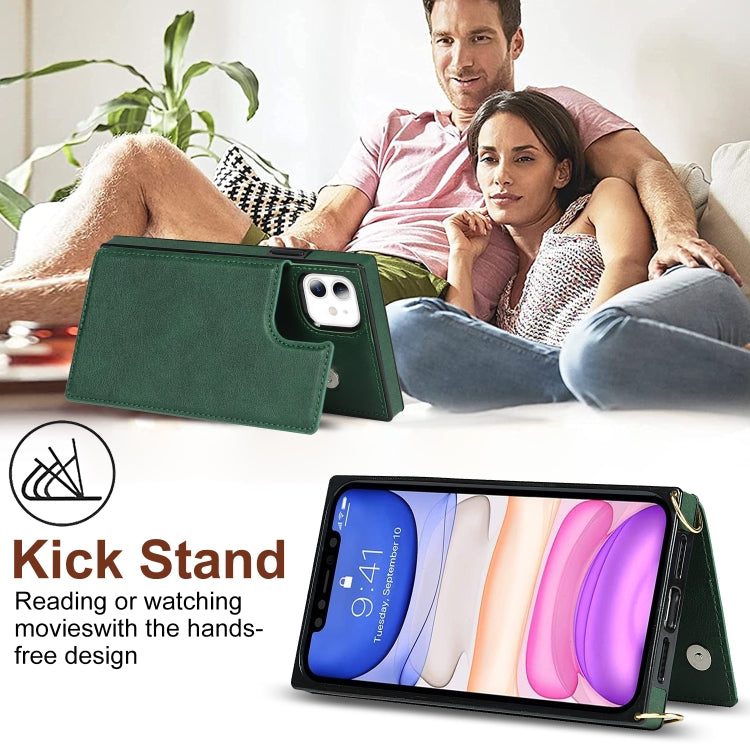 For iPhone 11 Cross-body Square Double Buckle Flip Card Bag TPU+PU Case with Card Slots & Wallet & Photo & Strap (Green) - iPhone 11 Cases by buy2fix | Online Shopping UK | buy2fix