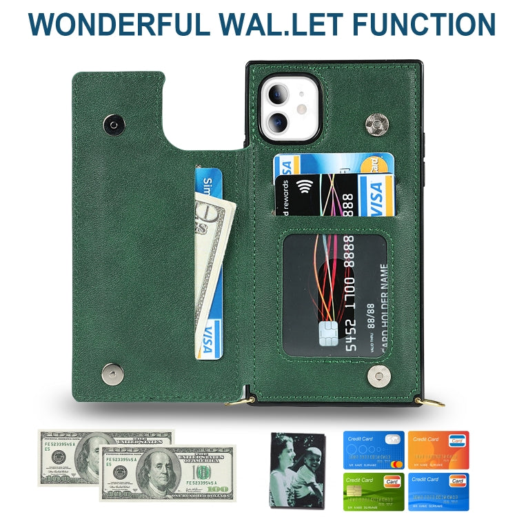 For iPhone 11 Cross-body Square Double Buckle Flip Card Bag TPU+PU Case with Card Slots & Wallet & Photo & Strap (Green) - iPhone 11 Cases by buy2fix | Online Shopping UK | buy2fix