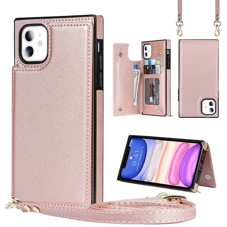 For iPhone 11 Cross-body Square Double Buckle Flip Card Bag TPU+PU Case with Card Slots & Wallet & Photo & Strap (Rose Gold) - iPhone 11 Cases by buy2fix | Online Shopping UK | buy2fix
