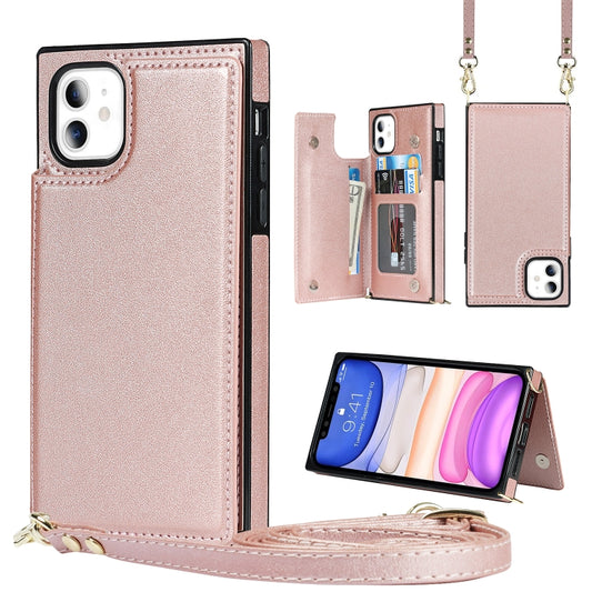 For iPhone 11 Cross-body Square Double Buckle Flip Card Bag TPU+PU Case with Card Slots & Wallet & Photo & Strap (Rose Gold) - iPhone 11 Cases by buy2fix | Online Shopping UK | buy2fix