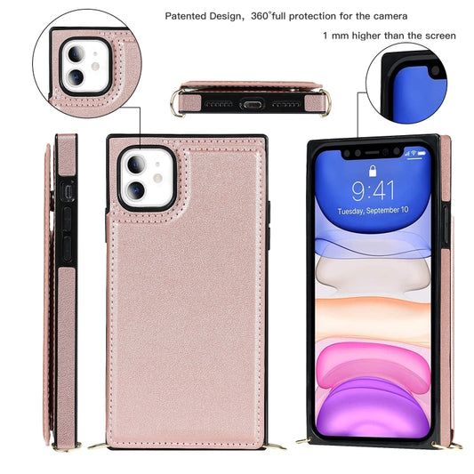 For iPhone 11 Cross-body Square Double Buckle Flip Card Bag TPU+PU Case with Card Slots & Wallet & Photo & Strap (Rose Gold) - iPhone 11 Cases by buy2fix | Online Shopping UK | buy2fix