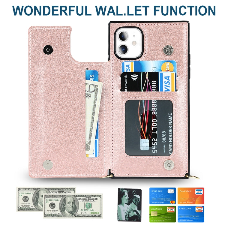 For iPhone 11 Cross-body Square Double Buckle Flip Card Bag TPU+PU Case with Card Slots & Wallet & Photo & Strap (Rose Gold) - iPhone 11 Cases by buy2fix | Online Shopping UK | buy2fix
