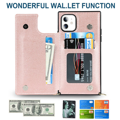 For iPhone 11 Cross-body Square Double Buckle Flip Card Bag TPU+PU Case with Card Slots & Wallet & Photo & Strap (Rose Gold) - iPhone 11 Cases by buy2fix | Online Shopping UK | buy2fix