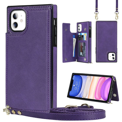 For iPhone 11 Cross-body Square Double Buckle Flip Card Bag TPU+PU Case with Card Slots & Wallet & Photo & Strap (Purple) - iPhone 11 Cases by buy2fix | Online Shopping UK | buy2fix