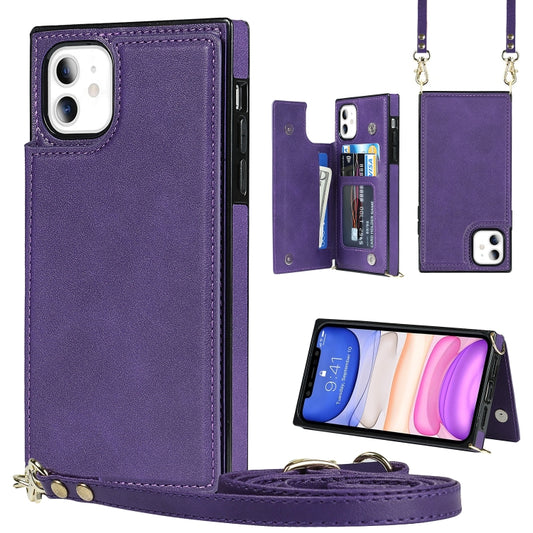 For iPhone 11 Cross-body Square Double Buckle Flip Card Bag TPU+PU Case with Card Slots & Wallet & Photo & Strap (Purple) - iPhone 11 Cases by buy2fix | Online Shopping UK | buy2fix