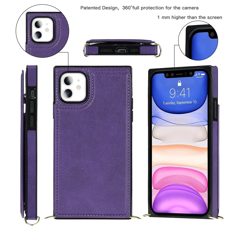 For iPhone 11 Cross-body Square Double Buckle Flip Card Bag TPU+PU Case with Card Slots & Wallet & Photo & Strap (Purple) - iPhone 11 Cases by buy2fix | Online Shopping UK | buy2fix