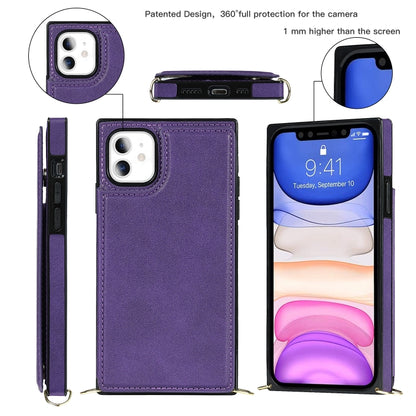 For iPhone 11 Cross-body Square Double Buckle Flip Card Bag TPU+PU Case with Card Slots & Wallet & Photo & Strap (Purple) - iPhone 11 Cases by buy2fix | Online Shopping UK | buy2fix