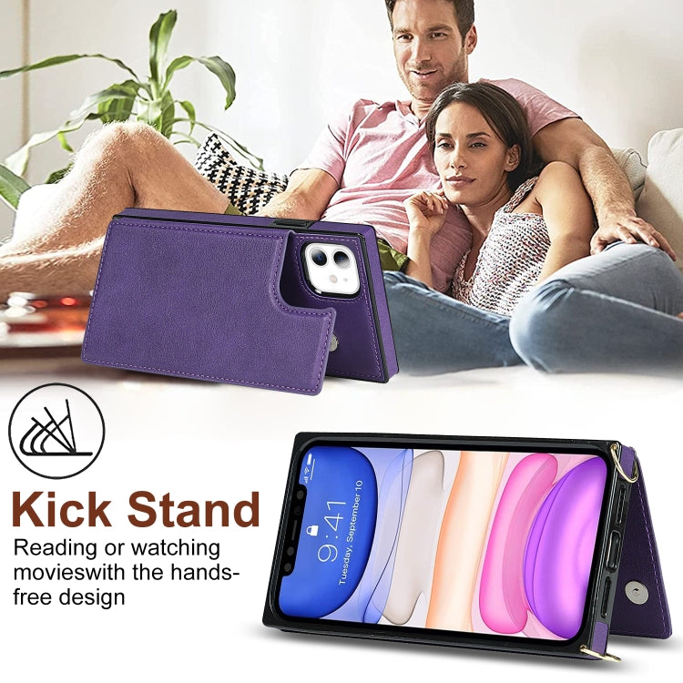 For iPhone 11 Cross-body Square Double Buckle Flip Card Bag TPU+PU Case with Card Slots & Wallet & Photo & Strap (Purple) - iPhone 11 Cases by buy2fix | Online Shopping UK | buy2fix