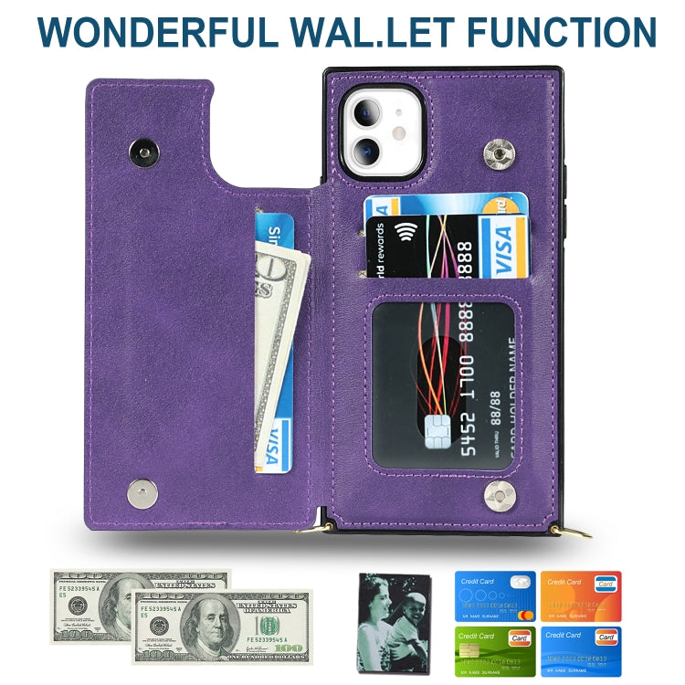 For iPhone 11 Cross-body Square Double Buckle Flip Card Bag TPU+PU Case with Card Slots & Wallet & Photo & Strap (Purple) - iPhone 11 Cases by buy2fix | Online Shopping UK | buy2fix