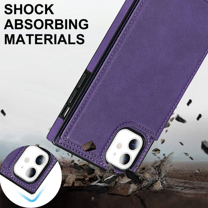 For iPhone 11 Cross-body Square Double Buckle Flip Card Bag TPU+PU Case with Card Slots & Wallet & Photo & Strap (Purple) - iPhone 11 Cases by buy2fix | Online Shopping UK | buy2fix