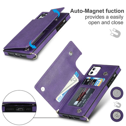 For iPhone 11 Cross-body Square Double Buckle Flip Card Bag TPU+PU Case with Card Slots & Wallet & Photo & Strap (Purple) - iPhone 11 Cases by buy2fix | Online Shopping UK | buy2fix