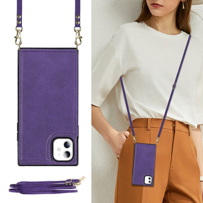 For iPhone 11 Cross-body Square Double Buckle Flip Card Bag TPU+PU Case with Card Slots & Wallet & Photo & Strap (Purple) - iPhone 11 Cases by buy2fix | Online Shopping UK | buy2fix