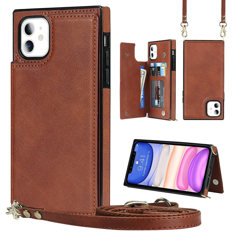 For iPhone 11 Cross-body Square Double Buckle Flip Card Bag TPU+PU Case with Card Slots & Wallet & Photo & Strap (Brown) - iPhone 11 Cases by buy2fix | Online Shopping UK | buy2fix